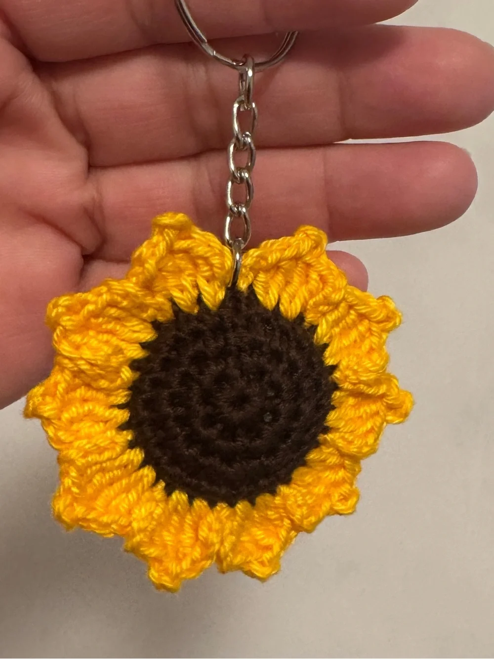 Handmade Crochet Sunflower Keychain - Yellow and Brown